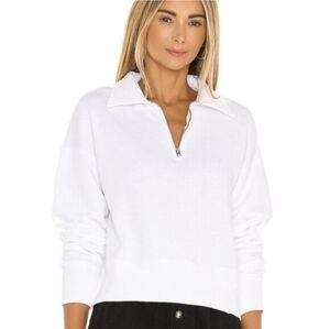 Re/Done White 70's Cropped Half Zip Sweatshirt